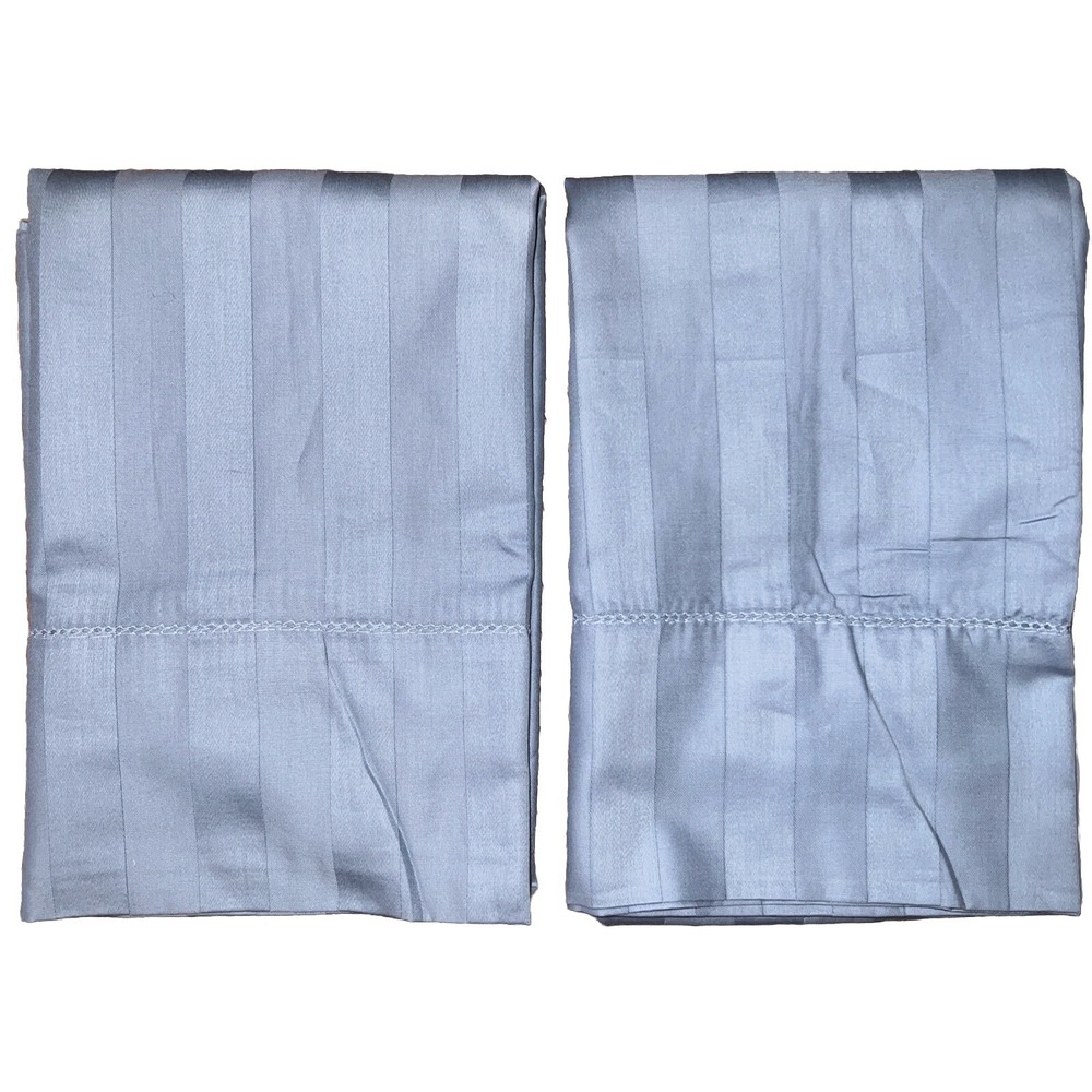 Croft & Barrow Damask Stripe Pillowcases Blue NEW 20"X 32"STD QUEEN